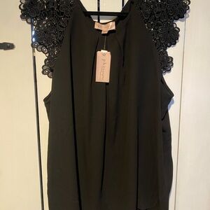 Philosophy Black Top with Lace Accents